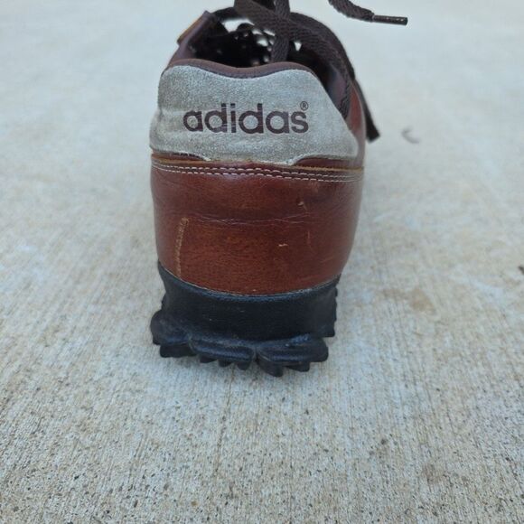 Vtg Adidas Marathon Trainers Mens US 12/UK 11.5 Brown Leather Good Condition